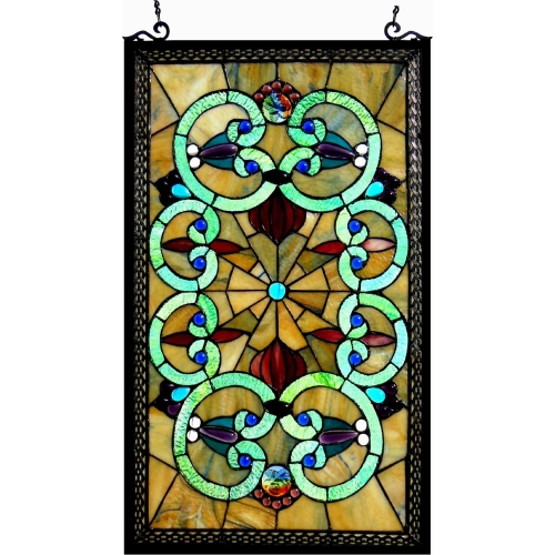 Heather Tiffany Glass Victorian Window Panel 17 X 28"