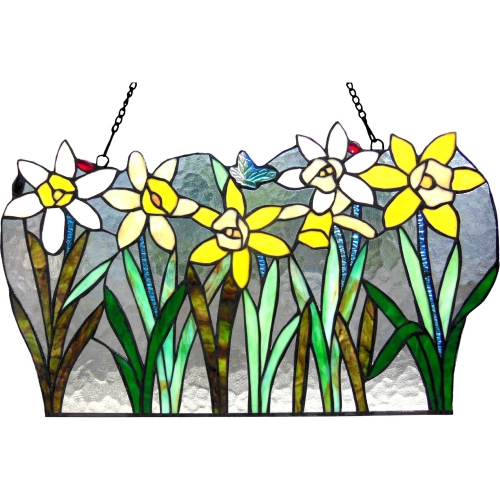 Daisy Tiffany Glass Flowers Window Panel