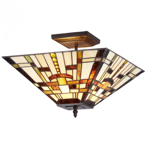 Farley Tiffany Style Mission 2 Light Semi Flush Ceiling Fixture 14 Shade By Chloe Lighting