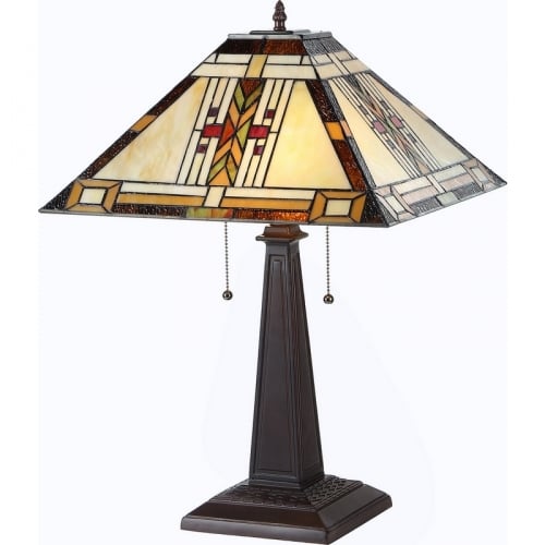 Gode Tiffany Style Mission 2 Light Table Lamp 16" Shade