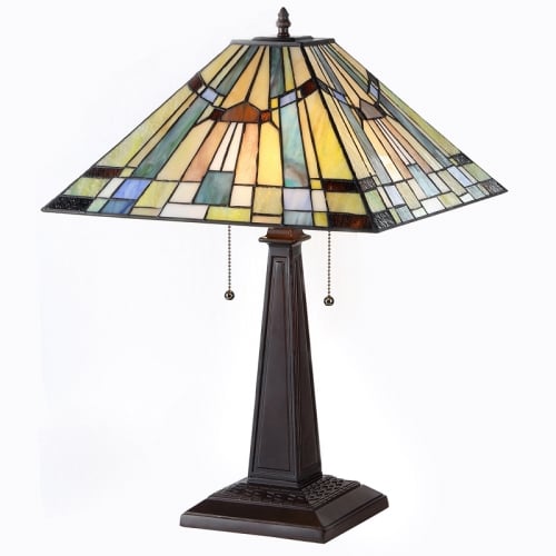 Kinsey Tiffany Style Mission 2 Light Table Lamp w/ 16" Shade