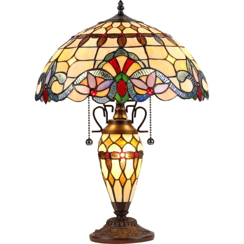 Cooper Tiffany Style 3 Light Victorian Double Lit Table Lamp 16" Shade