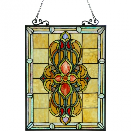 Avalon Tiffany-glass Victorian 18" x 25" Window Panel