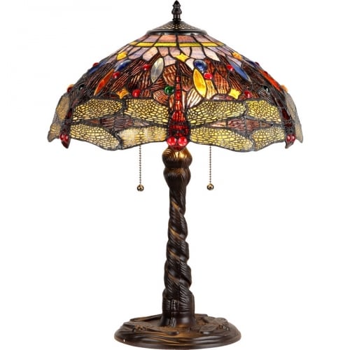 Tiffany Style Dragonfly 2 Light Table Lamp with 16" Shade