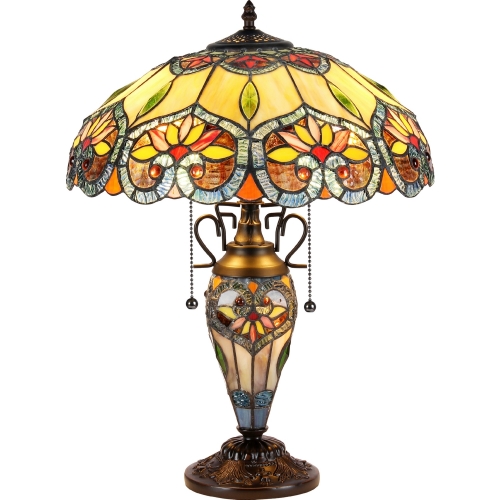 Crystorama Tiffany Style 3 Light Victorian Double Lit Table Lamp 16" Shade