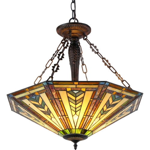 Harrison Tiffany Style 3 Light Inverted Ceiling Pendant Fixture 25" Shade