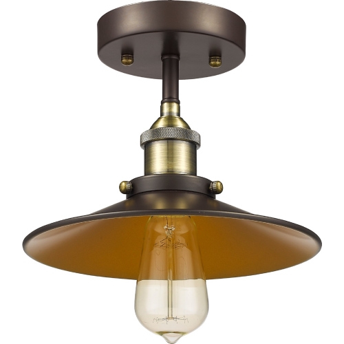 Ironclad Industrial Style 1 Light Rubbed Bronze Semi Flush Ceiling Light w/ 9" Shade