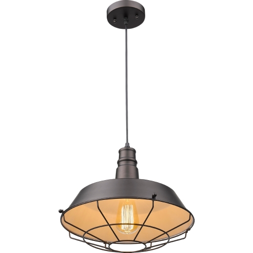 Ironclad Industrial Style 1 Light Rubbed Bronze Ceiling Mini Pendant w/ 14" Shade