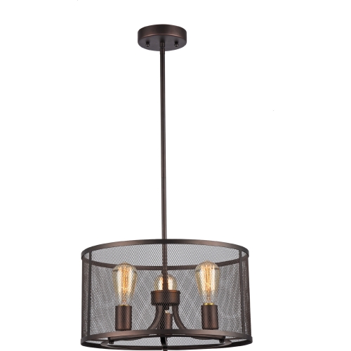 Ironclad Industrial Style 3 Light Rubbed Bronze Ceiling Pendant w/ 16" Wide Shade