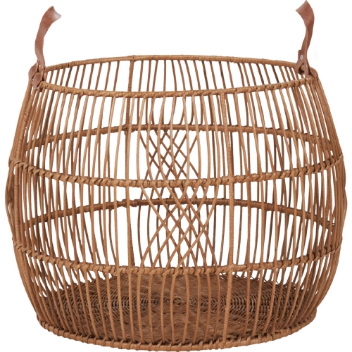 26" Basket in Light Natural Rattan & Iron