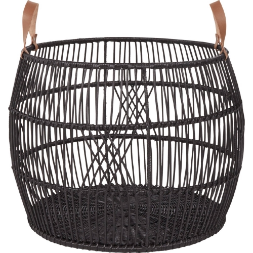 26" Basket in Black Rattan & Iron