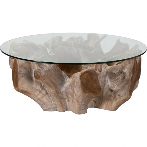 Hailey Coffee Table in Tree Root & Tempered Glass