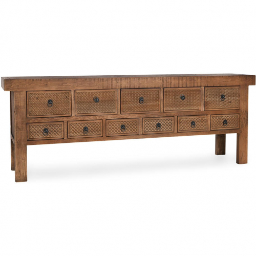 Lahey 11 Drawer Console Table in Brown Finish Reclaimed Pine