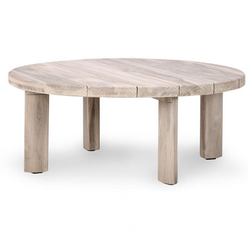 Don 39" Outdoor Round Coffee Table in Natural White Wash Teak