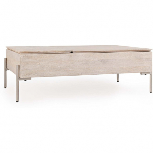 Rocklin Double Lift Top Coffee Table in White Mango Wood & Iron