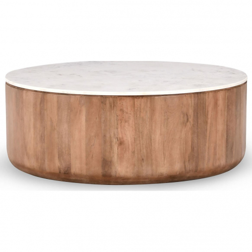 Josie 46" Round Coffee Table in Marble & Umber Mango Wood