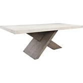 Durant 84" Dining Table in Distressed Gray Pine w/ Antique White Faux Concrete Laminate Top