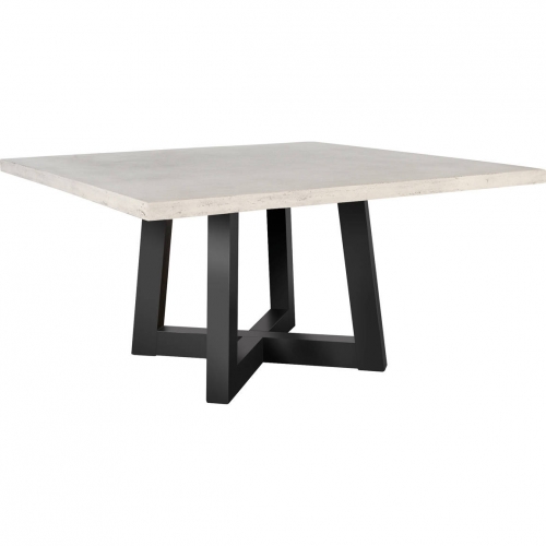 Gatwick 59" Sq Outdoor Dining Table in Antique White Concrete & Black Metal