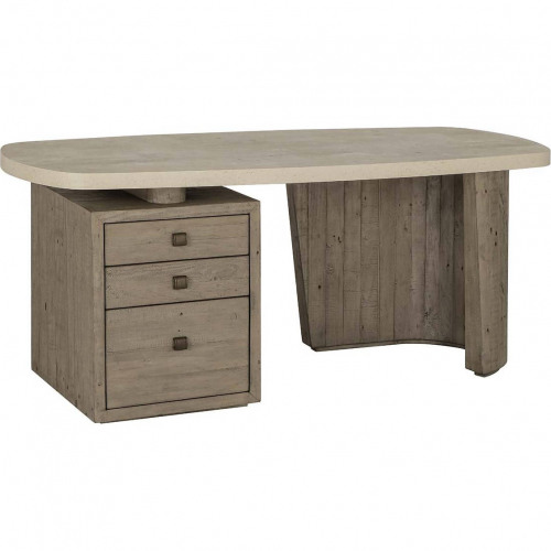 Angus 70" Desk in Distressed Gray Wood & Antique White Concrete Laminate