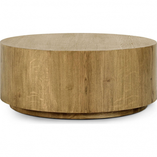 Layne Round Coffee Table w/ Casters in Light Brown Oak Veneer & Oak