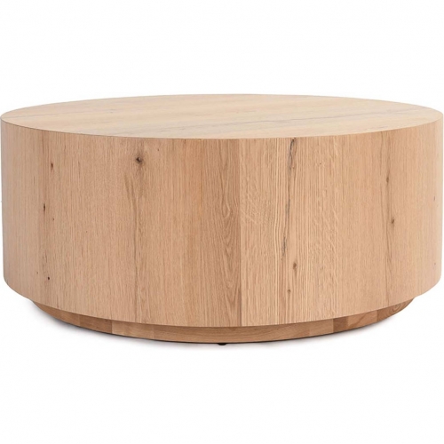 Layne 42" Round Coffee Table in Natural Oak Veneer