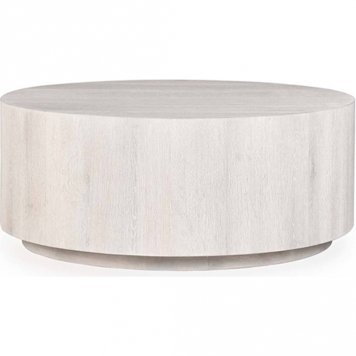 Layne 42" Round Coffee Table in White Wash Oak Veneer