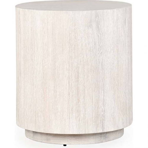 Layne 20" Round End Table in White Wash Oak Veneer & Oak