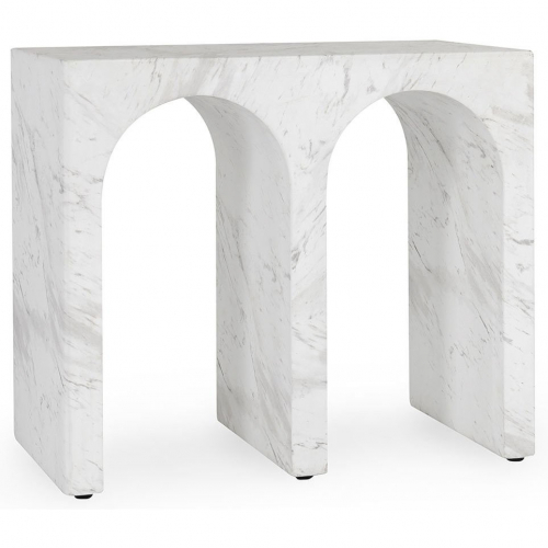 Marmo Outdoor Rectangle End Table in Ivory & Gray Concrete