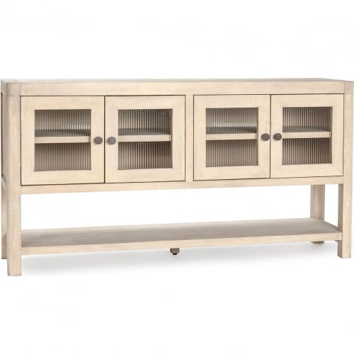 Tenno 4 Door Cabinet in White Washed Wood & Fluted Glass