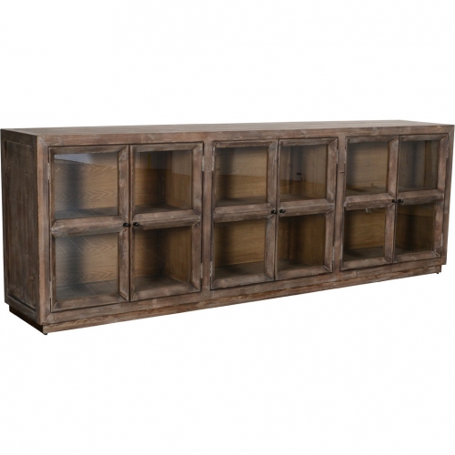 Selma 6 Door Sideboard in Brown Finish Reclaimed Pine & Glass