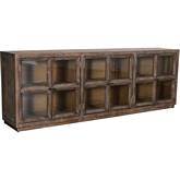 Selma 6 Door Sideboard in Brown Finish Reclaimed Pine & Glass