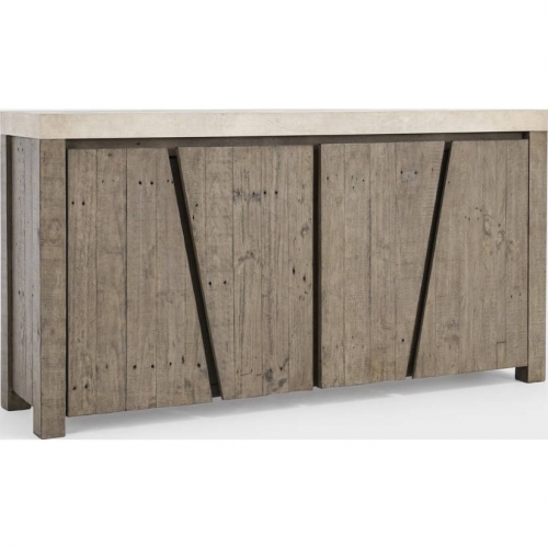 Durant 4 Door Sideboard in Distressed Gray Pine w/ Antique White Faux Concrete Laminate Top