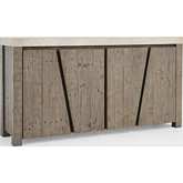 Durant 4 Door Sideboard in Distressed Gray Pine w/ Antique White Faux Concrete Laminate Top