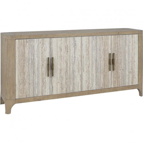 Alpine 72" 4 Door Buffet in Natural Finish Reclaimed Wood &Travertine Laminate