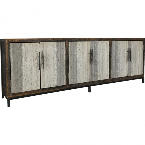 Lisbon 6 Door Sideboard in Reclaimed Pine & Travertine