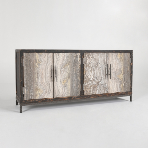 Lisbon 4 Door Sideboard in Reclaimed Pine & Travertine