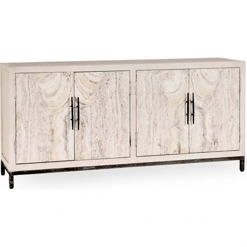 Lisbon 4 Door Sideboard in White Reclaimed Pine & Travertine