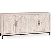 Lisbon 4 Door Sideboard in White Reclaimed Pine & Travertine