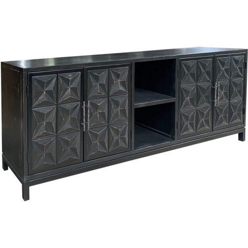 Acadia 98" 4 Door Plasma TV Stand Cabinet in Black Finish