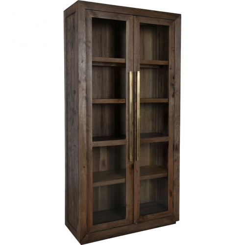 Bradley Tall Cabinet in Dark Oak Wood & Glass