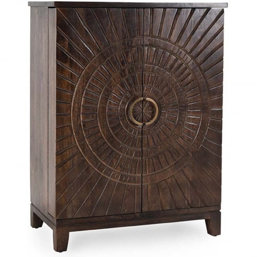 Vivienne Bar Cabinet in Carved Bark Brown Mango Wood