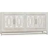 Adina 4 Door Buffet Sideboard Cabinet in White Washed Wood, Mirror & Iron