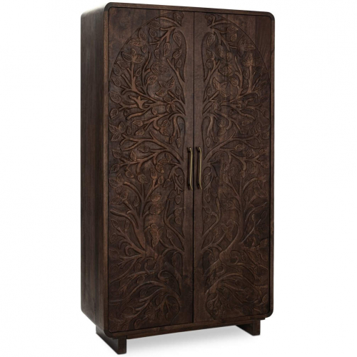 Albero Tall Cabinet in Kona Brown Carved Mango Wood