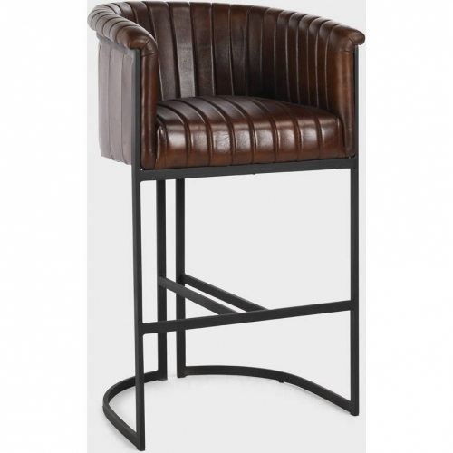 Seville Bar Stool in Brown Top Grain Leather & Metal