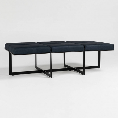 Calvin 62" Ottoman Bench in Nightfall Blue Top Grain Leather