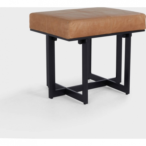 Calvin Stool Chestnut Brown Top Grain Leather & Iron