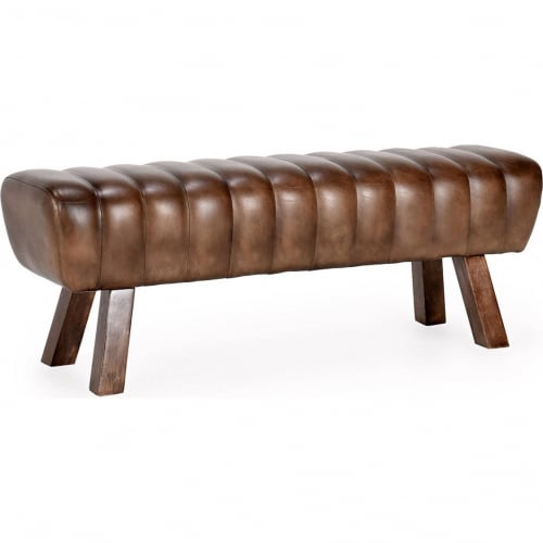 Florian 50" Bench in Channel Tufted Antique Camel Brown Leather