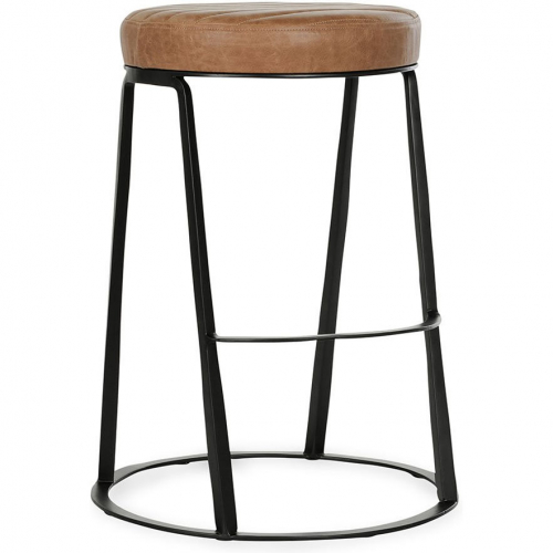 Sawyer 26" Counter Stool in Brown Top Grain Leather & Hammered Iron