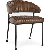 Umbria Dining Chair in Channel Stitched Camel Brown Top Grain Leather & Iron