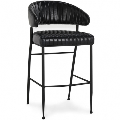 Umbria 30" Bar Stool in Channel Stitched Jet Black Top Grain Leather & Iron